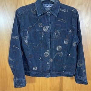 Keren Hart, Denim Glitzy Embroidered Jacket, Size Medium. Excellent condition!